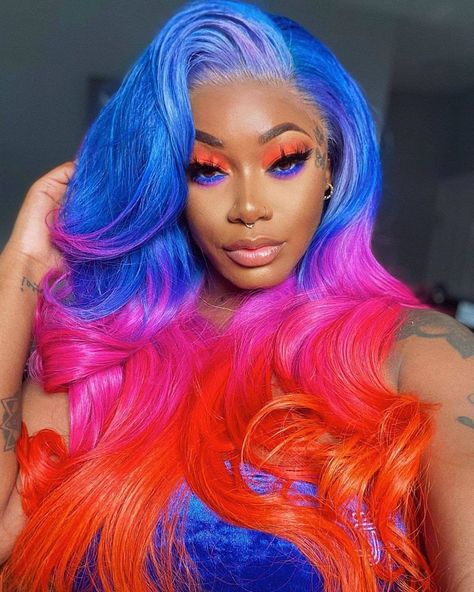 Hair For Dark Skin, Colored Hairstyles, Beautiful Hair Color, Pretty Hair Color, Ombre Wigs, Beautiful Hairstyles, Dark Skin Women, Front Lace Wigs Human Hair, Colorful Hair