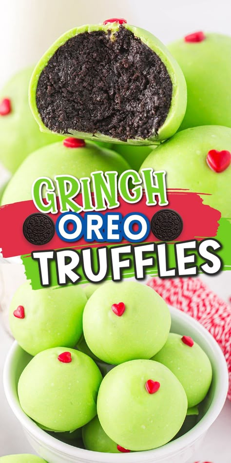 Grinch Christmas Truffles Oreo Truffle, Oreo Truffles Recipe, Christmas Truffles, Sandwich Cookie, Oreo Balls, Classic Sandwich, Grinch Party, Christmas Baking Recipes, Oreo Truffles