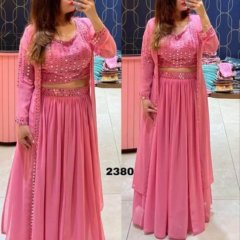 Crop Top And Skirt Indian, Organza Anarkali Dress, Shrug Kurti, Georgette Crop Top, Sarara Dress, Crop Top With Skirt, Designer Lehnga Choli, Padded Crop Top, Top With Skirt