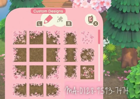 Cherry Flag Animal Crossing, Animal Crossing Sakura Path, Acnh Cherry Blossom Road Design Code, Cherry Blossom Island Acnh, Acnh Cherry Blossom Path, Acnh Cherry Blossom Path Designs, Acnh Sakura Code, Pathway Acnh, Acnh Fairycore Codes