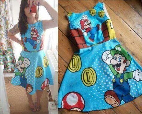 Nintendo dress Mario Dress, Nintendo Party, Hate Summer, Nintendo Mario Bros, Geeky Fashion, Super Mario Party, Vintage Trends, Fandom Outfits, Geek Fashion