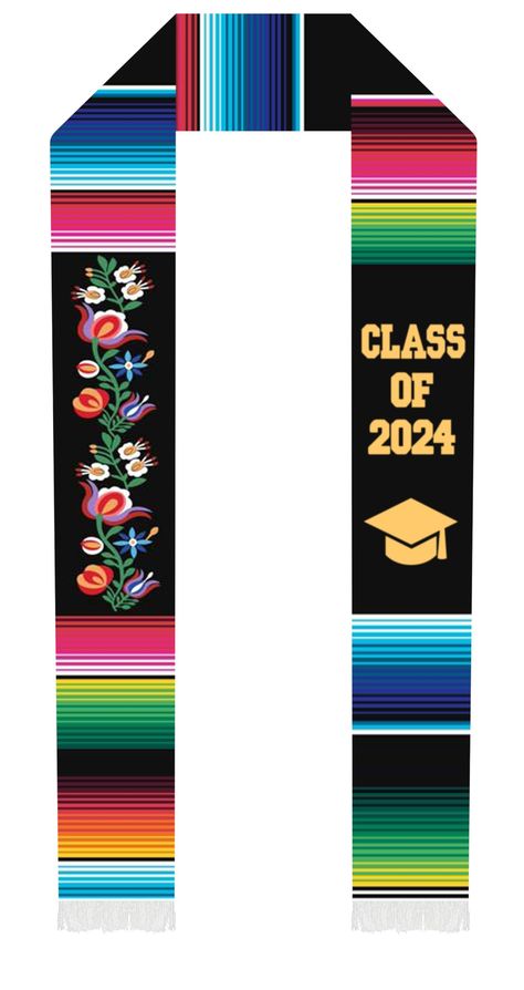 Sash Graduation Ideas, 1st Gen Graduation Cap Mexican, Mexican Grad Sash, Mexican Graduation Sash, Mexico Graduation Sash, Embroidered Multicolor Graduation Stole, Graduation Sash, Diy Graduation Gifts, Branded Scarves