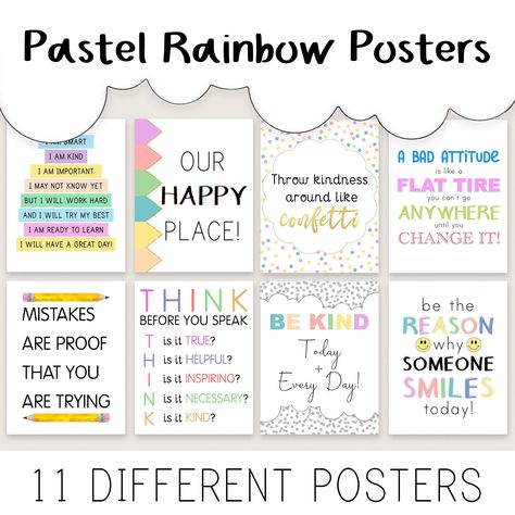 Pastel Classroom, Rainbow Classroom Decor, Boho Rainbow Classroom, Classroom Planning, Classroom Desk, Rainbow Classroom, Growth Mindset Quotes, Elementary Classroom Decor, 5th Grade Classroom