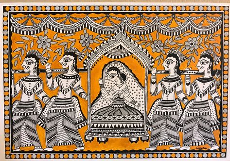 Indian Folk Painting, Madhubani Paintings Peacock, Wall Art Indian, Indian Contemporary Art, Painting Indian, Indian Wall Art, Monochromatic Art, Folk Painting, Kalamkari Painting