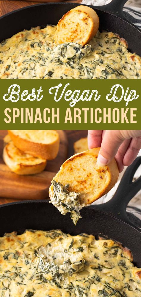 Vegan Spinach Artichoke Dip, Vegan Apps, Dairy Free Appetizers, Vegan Appetizers Recipes, Spinach Artichoke Dip Recipe, Vegan Spinach, Artichoke Dip Recipe, Vegan Party Food, Vegan Dip