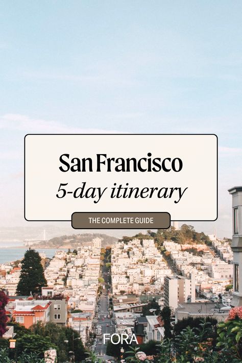 Spend 5 amazing days in San Francisco using this ultimate 5-day travel itinerary for one of California's most popular cities! Fora travel advisors give you all the tips to complete your dream vacation checklist, along with hidden gems on where to eat and stay during your trip to San Francisco. Find out how to pay the same (no, really!) and get WAY more when you have a Fora advisor plan your trip to San Francisco at foratravel.com. San Francisco Weekend Trip, Travel Agent Career, San Francisco Itinerary, Trip To San Francisco, Vacation Checklist, Luxury Collection Hotels, Us Travel Destinations, San Francisco Travel, Bucket List Destinations