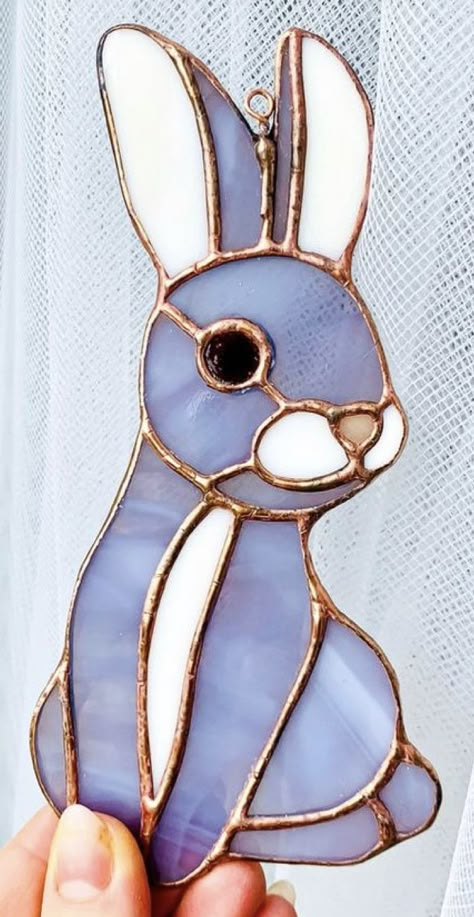 Stained Glass Rabbit Patterns, Spring Stained Glass Patterns, Stained Glass Rabbit, Animal Stained Glass Patterns, Stained Glass Bunny, Stained Glass Diy Projects, Stained Glass Animals, Stained Glass Easter, Stained Glass Cat