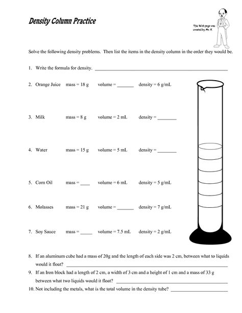 Density Activities, Density Column, Density Lab, Density Worksheet, Volume Worksheets, Chemistry Worksheets, Science Articles, Science Worksheets, Reading Worksheets