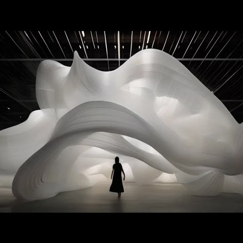 Immersive Art Installation, Curvilinear Art, Fog Architecture, Generative Design Architecture, Runway Architecture, Exhibition Space Design, Architectural Installation, Immersive Installation, Adaptive Design