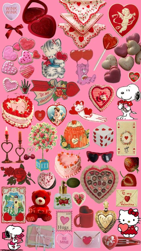 vintage, cute and kitschy valentines Kitschy Aesthetic, Online Scrapbook, Scrapbook Printing, Character Wallpaper, Pretty In Pink, Phone Wallpaper, Valentines, Collage, Pink