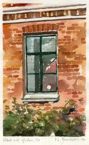 Watercolour Of House, Brick Building Painting Acrylic, How To Paint Bricks, Watercolour Buildings Paintings, Brick Building Watercolor Painting, Building Painting Watercolor, Bricks Watercolor, Painting Of Bricks, Brick Building Painting