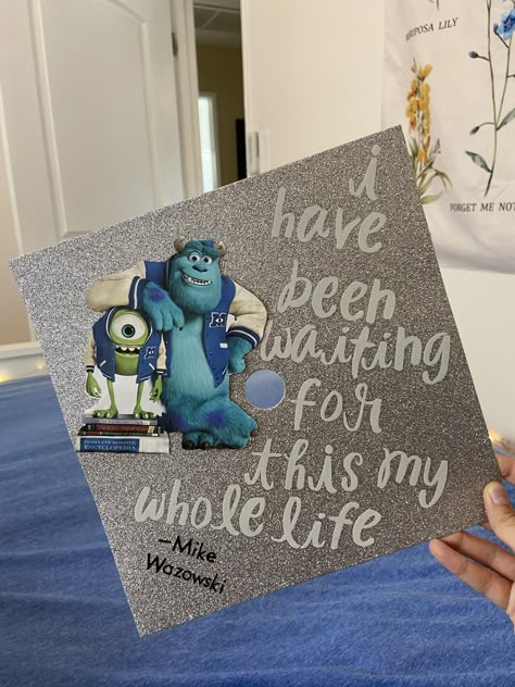 Disney Quotes Monsters Inc, Monsters University Graduation Cap, Graduation Cap Designs Monsters Inc, Movie Graduation Cap Ideas, Disney Theme Graduation Cap, Disney Nurse Graduation Cap, Monsters Inc Grad Cap, Inside Out Grad Cap, High School Graduation Cap Designs Disney