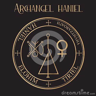 archangel-haniel-venus-occult-seal-isolated-black-background-his-name-means-grace-god-joy-love-his-name-honor-venus-goddess-love Captain Marvel Symbol, Angel Haniel, Egyptian Art Drawing, God Symbols, Angel Sigils, Archangel Haniel, Devil Quotes, King Solomon Seals, The Archangels