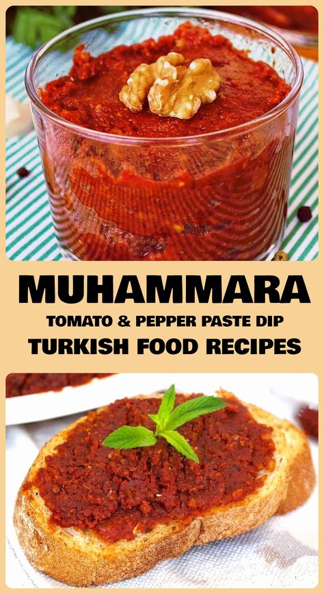 Today I will share with you the recipe of muhammara, which is known and loved by many of you. In recipes from abroad I have seen so far, the recipe of the muhammara is usually given with roasted red pepper. Although there is no single recipe for the muhammara in Turkey, an original recipe applied in the Gaziantep region is available. Roasted red pepper is not used in the original recipe. You can serve the muhammara, whose recipe I will share with you, for breakfast or with your meat dishes. Manakish Recipe, Turkish Food Traditional, Muhammara Recipe, Turkish Pizza, Georgian Food, Middle East Recipes, Turkish Desserts, Pepper Paste, Paste Recipe