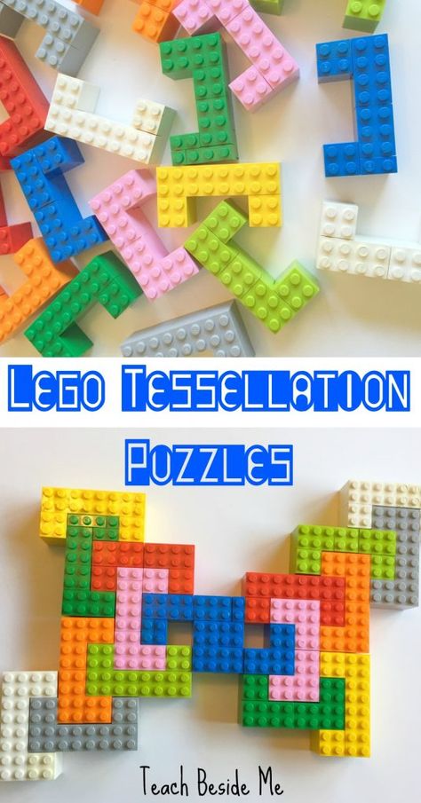 Lego Tessellation Puzzle (Plus 100 Other Ways to Learn with Lego!) Lego Stem, Lego Puzzle, Lego Learning, Lego Math, Puzzle Ideas, Stem Club, Steam Activity, Used Legos, Lego Challenge