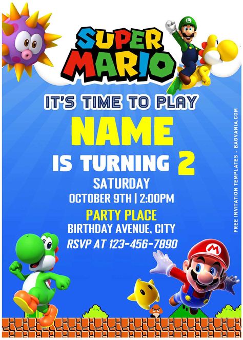 Mario Birthday Invitations Free Printable, Super Mario Party Invitations Free, Free Mario Birthday Invitations, Mario Themed Birthday Party Invitations, Super Mario Birthday Party Invitations Free Printable, Super Mario Brothers Invitations, Mario Party Invitations Free, Free Super Mario Invitations, Mario Invitations Printable Free