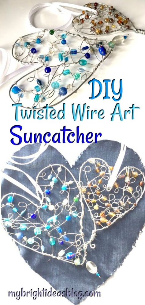 Heart Suncatchers, Crystal Suncatchers Diy, Copper Wire Crafts, Glass Bead Crafts, Suncatcher Diy, Copper Wire Art, Diy Suncatchers, Wire Art Sculpture, Wire Heart