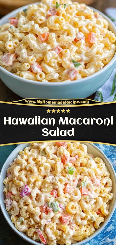 This Hawaiian Macaroni Salad is creamy, tangy, and slightly sweet, made with macaroni, mayonnaise, and a hint of pineapple juice. Ingredients: 2 cups cooked macaroni 1/2 cup mayonnaise 1/4 cup pineapple juice 1/4 cup shredded carrots A classic, creamy side dish perfect for summer BBQs Best Ever Macaroni Salad Recipe, Hawaiian Pasta Salad With Pineapple, Jamaican Pasta Salad, Macaroni Salad With Miracle Whip, Macaroni Salad With Pineapple, Macaroni Noodle Recipes, Pool Food Ideas Summer, Hot Pasta Salad, Sandwich Side Dishes