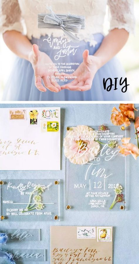 Acrylic Wedding Invitation Blue, Diy Clear Acrylic Wedding Invitations, Diy Clear Wedding Invitations, Acrylic Invitation Quinceanera Diy, How To Make Acrylic Wedding Invitations, How To Make Acrylic Invitations, Acrylic Wedding Invitation Diy Cricut, Cricut Acrylic Invitations Diy, Diy Acrylic Invitation Wedding