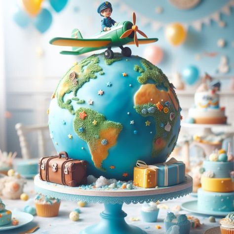 Globe Birthday Cake, Plane Cakes For Boys, Airplane Birthday Party Decorations, Earth Cake, Airplane Cake, Fondant Cake Designs, Beautiful Cake Designs, 16 Birthday Cake, Chocolate Design