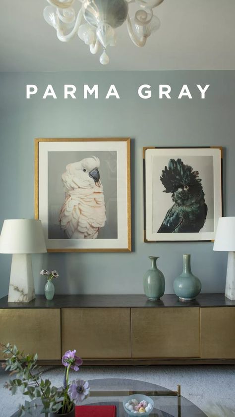 While this color has grey undertones, Parma Gray from Farrow & Ball usually reads as a cool, crisp blue. The hue can create a period feel, especially when paired with neutrals. Because this color is so easy on the eyes, there are lots of colors that go with blue on the color wheel. (Image credit: Design by Lauren Stern. Photo by Patrick Cline) Airy Paint Colors, Pantry Colors, Wall Paint Color Schemes, Farrow And Ball Blue Gray, Parma Grey, Heritage Paint Colours, Parma Gray, Moody Paint Colors, Farrow And Ball Bedroom