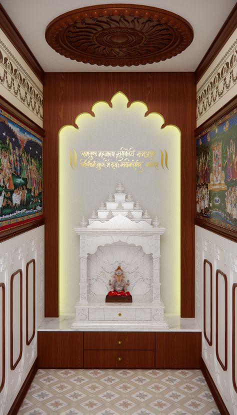 The latest traditional and modern Pooja room designs that are aesthic and vastu complaint. Ideal forr small apartments to bungalows. Pooja Room Pop Ceiling Design, Mandir Room Design, Pooja Room Ideas Indian Modern, Modern Pooja Room, Pooja Room Ideas Indian, Pooja Room Designs, House Reference, Pooja Unit, Temple Room