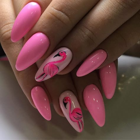 Flamingo Nails Designs, Nail Designs Neon, Neon Coral Nails, Yellow Toe Nails, Almond Nails Pink, Flamingo Nails, Neon Nail Designs, Nails Creative, Nails Designer