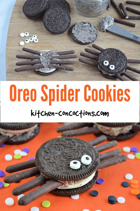 These Oreo Spider Cookies are a fun and easy Halloween dessert recipe that can be enjoyed on their own or used to decorate Halloween Cupcakes! Oreo Spider Cookies, Halloween Dessert Recipe, Halloween Dessert Recipes Easy, Halloween Cookie Designs, Oreo Spiders, Decorated Oreos, Decorate Halloween, Halloween Cupcakes Decoration, Cookies And Cream Frosting