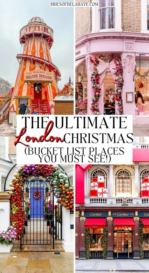 London becomes a winter wonderland during the Christmas season! From festive Christmas markets in London to ice skating, there are so many fun things to do in London at Christmas time. Best Christmas activities in London, ice-skating at Tower of London, German-style Christmas markets at Hyde Park, Southbank, & Leicester Square to sipping mulled wine at Southbank Centre's Christmas Market to Christmas lights in London. Go ice skating at iconic Natural History Museum Ice Rink or Somerset House. What To Do In London In December, What To Do In London At Christmas, Leicester Square Christmas Market, Camden Market Christmas, London Winter Itinerary, London Christmas Itinerary, London Christmas Shopping, London Christmas Bucket List, Liberty London Christmas