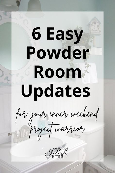 JRL Interiors — Weekend Project: Powder Room Upgrades Powder Room Inspiration Luxe, Mirror Wall Powder Room, Craftsman Style Powder Room Ideas, Powder Room Ideas Tile Wall, Easy Powder Room Updates, Small Powder Room Lighting Ideas, Update Powder Room, Powder Room No Window Paint Colors, Windowless Powder Room Ideas