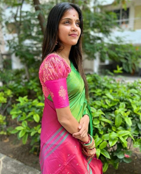 puff sleeve blouse | Credits : Inframe : @_vaishalithaniga , Outfit : @ponnisarees, Blouse : @couturechennai Blouse Designs For Saree, Saree Inspiration, Blouse With Puff Sleeves, Puff Sleeves Blouse, Puff Blouse, Blouse Saree, Sleeves Blouse, Puff Sleeve Blouse, Beautiful Blouses