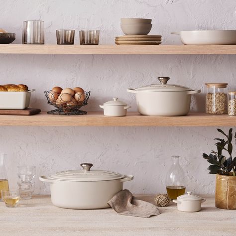 Le Creuset | Soft, sweet, and sophisticated: welcome Brioche. 🍞 Visit the link in our bio to see more of this new matte neutral. | Instagram Le Crueset, Le Creuset Kitchen, Enameled Cast Iron Cookware, Home Organisation, Enameled Cast Iron, Cast Iron Cookware, Le Creuset, Dutch Oven, Dream Kitchen