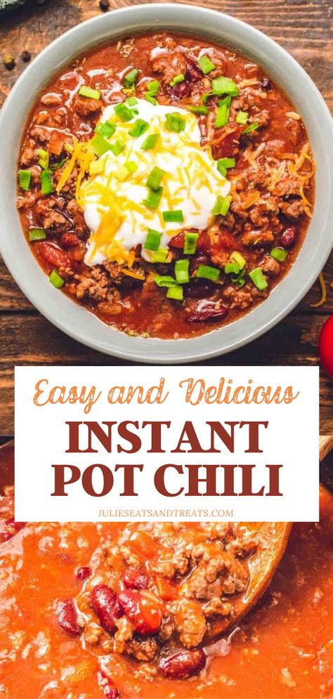 Nothing beats a hearty and delicious bowl of Instant Pot Chili! Get the perfect blend of flavors from beef, beans, and tomatoes in just 4 simple steps. A great way to keep it quick and easy on busy weeknights! Add this recipe to your dinner menu ideas! Instant Pot Chilli Recipes Easy, Easy Chilli Recipe Instant Pot, Chilli Recipe Instant Pot, Chili Recipe Instant Pot, Instantpot Chili, Ground Beef Chili Recipe, Easy Instant Pot Chili, Chili Instant Pot, Instant Pot Chili Recipe