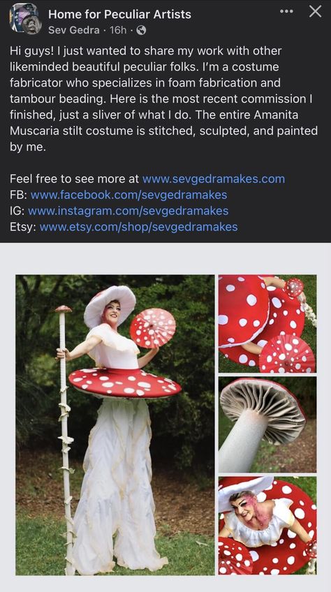 Mushroom Gown, Cryptid Costume, Stilt Costume, Mushroom Costume, Tambour Beading, Circus Costume, Cos Play, Stilts, Carnival Costumes