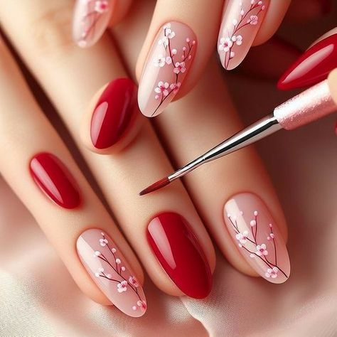 Ready to turn heads this summer? 🌴✨ Discover the ultimate guide to rocking bold and beautiful red nails that scream summer glam! 💖🔥 From classic reds to sizzling shades, this look will make your summer style pop. Dive into these must-try designs and get ready to shine! 🌟💅  Hashtags: #RedNails #SummerNails #NailArt #NailInspo #SummerGlam #NailDesigns #NailTrends #ManicureMagic #BoldNails #NailFashion Red Cherry Blossom Nails, Cherry Blossom Gel Nails, Blossom Gel Nails, Nails Cherry Blossom, Nail Art Cherry, Cherry Blossom Nails Art, Blossom Nails, Cherry Nail Art, Cherry Blossom Nails