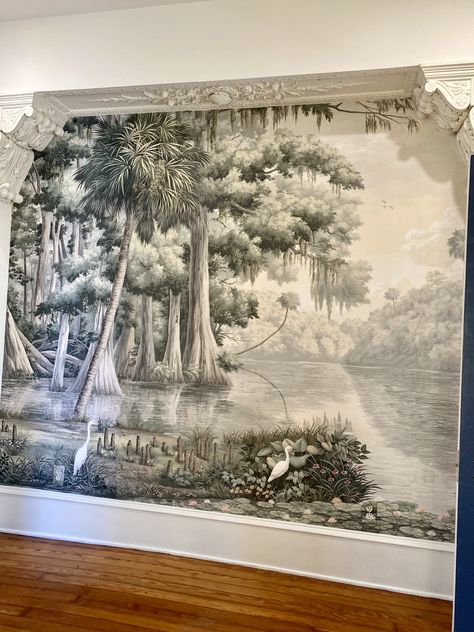 Swamp Theme Nursery, Bayou Aesthetic Decor, Bayou Themed Nursery, Louisiana Nursery Theme, Louisiana Interior Design, Swamp Mural, Louisiana Wallpaper, Swamp Nursery, Louisiana Nursery