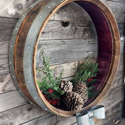 Barrel Chandelier, Wine Barrel Art, Recycled Barrel, Wine Barrel Wall, Wine Barrel Crafts, Wine Barrel Decor, Wine Barrel Rings, Barrel Ideas, Whiskey Barrel Furniture