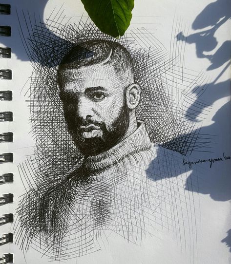 Drake Sketch, Sza Doja Cat, Drawing Hatching, Drake Art, Cross Hatching, 21 Savage, Art Fanart, Grape Juice, Sketchbook Art