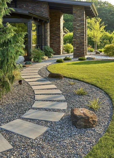 Backyard Walking Path Ideas, Porch Walkway Ideas, Pavers Walkway, Walkway Designs, Paver Path, Paver Deck, Large Pavers, Small Backyard Landscaping For Dogs, Small Backyard Landscaping With Pool