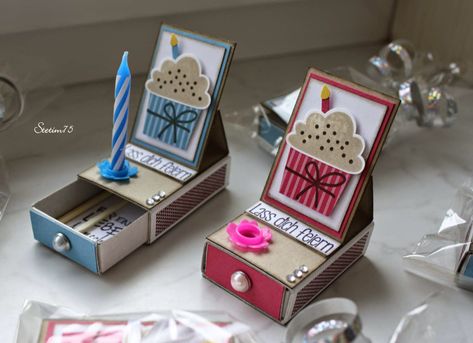 Matchbox Crafts, Match Boxes, Matchbox Art, Cadeau Diy, Easel Cards, Birthday Cards Diy, Pop Up Cards, Paper Crafts Cards, Diy Birthday