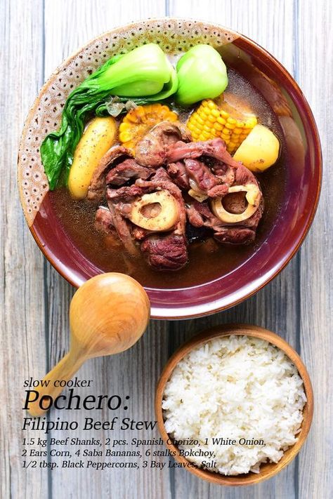 Slow Cooker Pochero (Filipino Beef Stew) Pochero Filipino Recipe, Filipino Beef Stew, Simple Healthy Meals, Beef Shanks, Spanish Chorizo, Pinoy Foods, Filipino Dishes, Dinner This Week, Pinoy Food