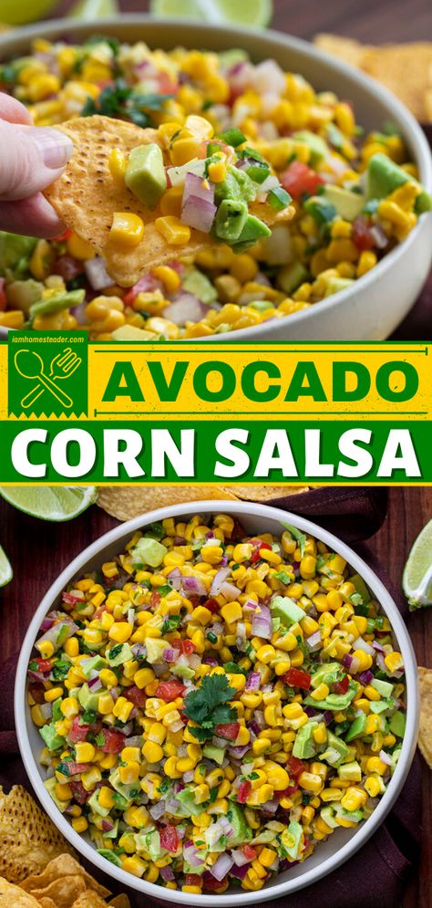 Sweet Corn Salsa Recipe, Corn Salsa Dip, Fresh Corn Salsa, Avocado Corn Salsa, Corn Dip Recipes, Fresh Salsa Recipe, Corn Salsa Recipe, Salsa Fresca, Best Pasta Salad