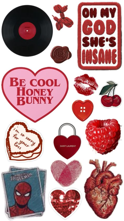 red, vintage, hearts, message, record sticker sheet Vintage Aesthetic Stickers Printables, Record Sticker, Vintage Hearts, Printable Sticker Sheets, Iphone Stickers, Scrapbook Printing, Collage Phone Case, Scrapbook Materials, Painting Collage