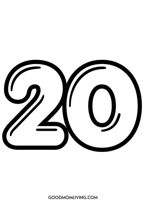 Bubble Number 20 20 Number Design Fonts, 20 Logo Design Number, Number 20 Worksheet, Free Number Printables, Color The Number, Senior Pants, Numbers Drawing, Leavers Shirt, Bubble Numbers