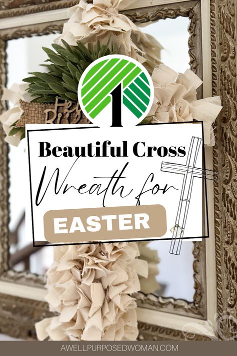 Dollar Tree Cross Wreath Ideas, Projects For Seniors, Easter Wreath Cross, Wood Crosses Diy, Cross Wreath Diy, Cross Wreaths, Christian Wreath, Wreaths For Christmas, Diy Easter Decor