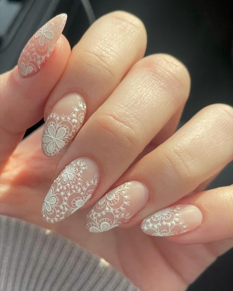 Lace Wedding Nails, Nails Lace, Wedding Day Nails, Bridal Nails Designs, Nails For Bride, Bridal Nail Art, Lace Nails, Manicure Inspiration, Wedding Nails For Bride