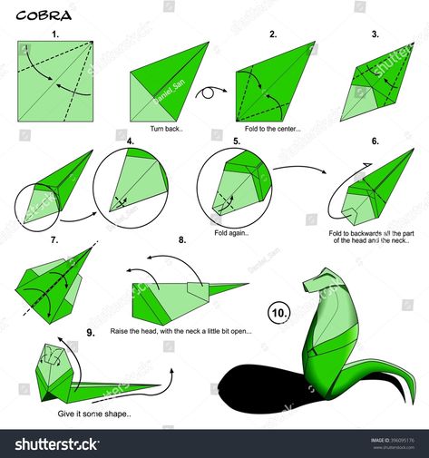 Snake Origami, Origami Tutorial Step By Step, Origami Snake, Origami Hummingbird, Easy Origami Animals, Origami Frog, Origami Shapes, Origami Step By Step, Origami Diagrams