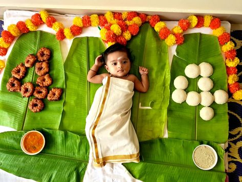 New born Birthday Onam Theme Onam Baby Photo Shoot, Onam Theme, Onam Special, Onam Celebration, Indian Theme, Baby Photoshoot, Baby Ideas, Baby Photo, Baby Photos