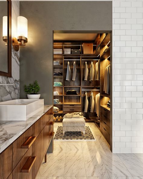 Closet With Bathroom, Closet And Bathroom Combo, Master Closet And Bathroom, Closet To Bathroom, Design Interior Baie, Master Bath And Closet, Luxury Bathroom Master Baths, A Walk In Closet, Closet And Bathroom