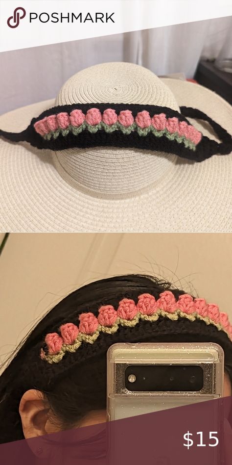  Crochet Pink Tulip Headband  Crochet Tulip Headband, Crochet Tulip, Crochet Pink, Pink Tulips, Tulips, Crochet, Pink